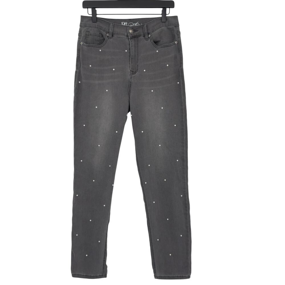 DG2 Diane Gilman Virtual Stretch Scattered Pearl Girlfriend Jeans Gray Tall 10T